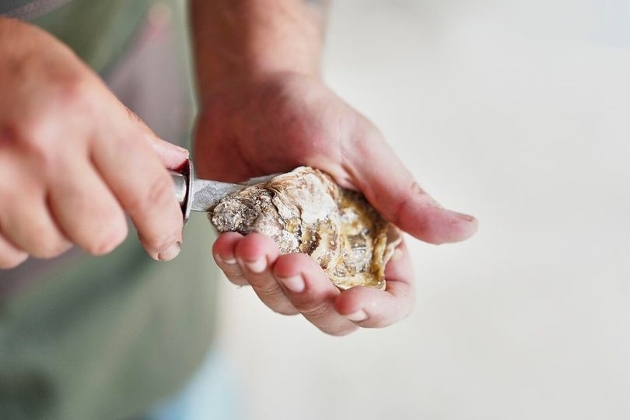 A man opening an oyster