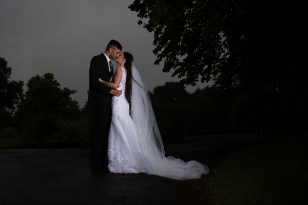 couple in dark on wedding day